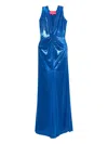 Miau By Clara Rotescu Twist-front Metallic Maxi Dress In Blue