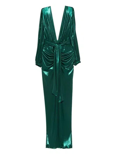 Miau By Clara Rotescu V-neck Maxi Dress In Green