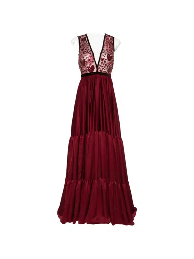 Miau By Clara Rotescu V-neck Maxi Dress In Red