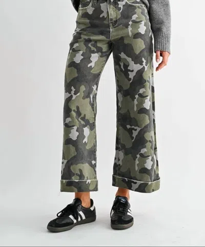 Mica Denim Amulet Wide Leg Pant In Green In Animal Print