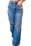 Mica Denim Becca Wide Leg Distressed Denim Jean In Blue In Blue