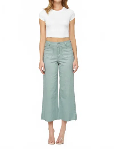 Mica Denim Cropped Wide Leg Jeans In Mint Green In Animal Print