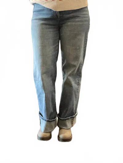 Mica Denim Cuff Hem Super High Wide Leg Jeans In Blue