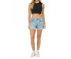 Mica Denim Distressed Fray Hem Shorts In Denim In Multi