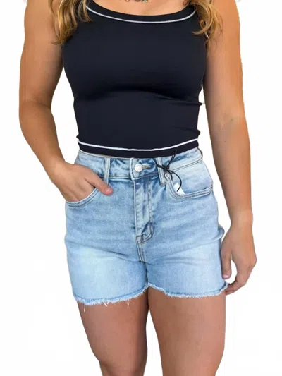 Mica Denim Frayed Hem Super High Shorts In Blue