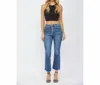 Mica Denim High Rise Crop Flare Button Fly Jeans In Medium Blue