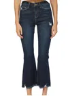 Mica Denim High Rise Crop Flare Jean In Dark Wash In Blue