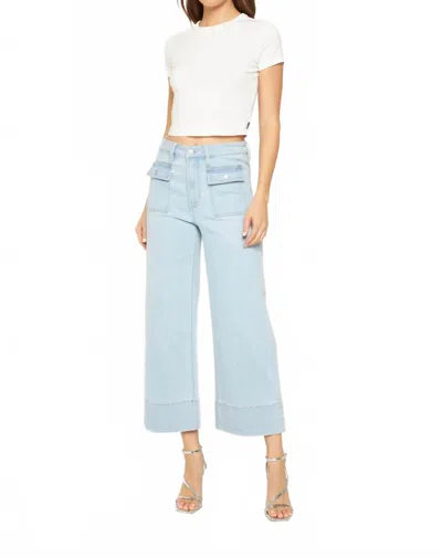 Mica Denim High Rise Cropped Wide Leg Patch In Light Denim In Blue