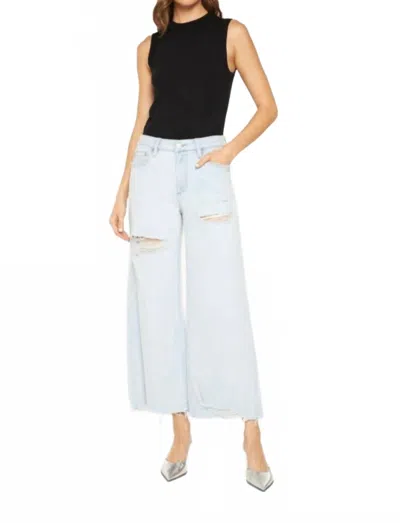 Mica Denim High Rise Distressed Wide Leg Jeans In Blue