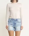 Mica Denim High Rise Frayed Hem Shorts In Cool Indigo