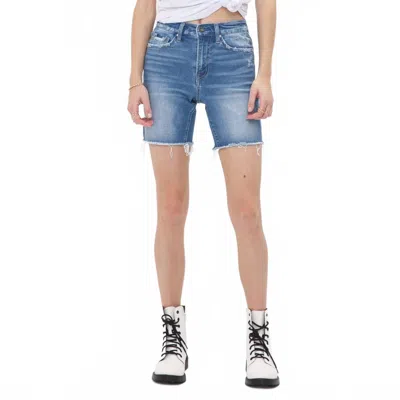 Mica Denim High Rise Stretch Midi Shorts In Ruinart In Blue