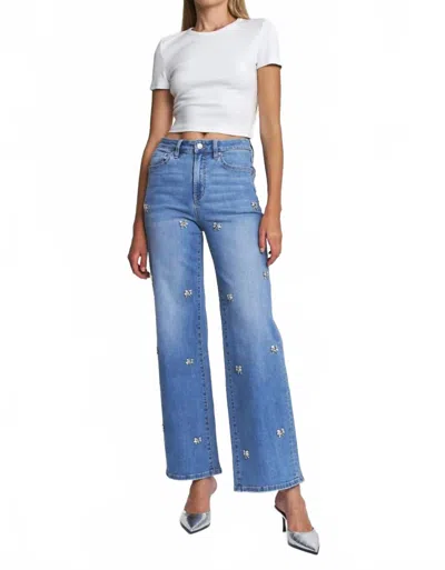 Mica Denim High Rise Wide Leg Embellishment Jeans In Denim In Blue