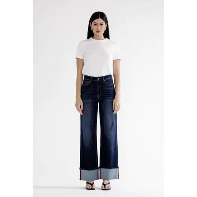 Mica Denim High Rise Wide Leg Jeans With Cuff In Blue Whale