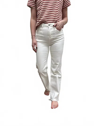 Mica Denim High Rise Wide Leg Jeans With Raw Hem In Alabaster In White
