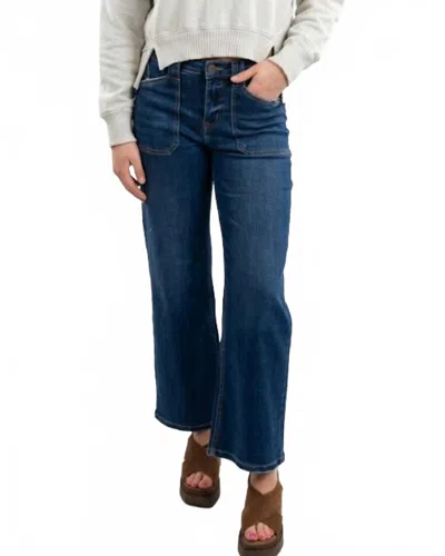 Mica Denim High Rise Wide Leg Patch Pocket Jeans In Nice Blue