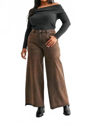 Mica Denim High Rise Wide Leg Vintage Wash Denim Pants - Plus In Antique Bronze In Gray