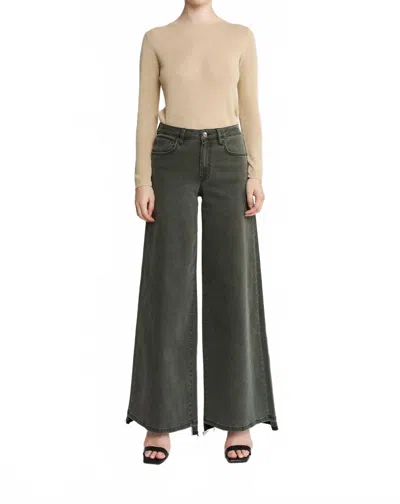 Mica Denim High Rise Wide Leg Vintage Wash Denim Pants In Scarab In Black