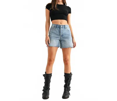 Mica Denim High-rise Raw Hem Button Up Shorts In Tarawear In Multi