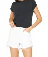 Mica Denim Jenna High Rise Raw Hem Shorts In White In White