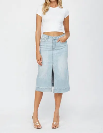 Mica Denim Light Wash Denim Midi Skirt In Blue