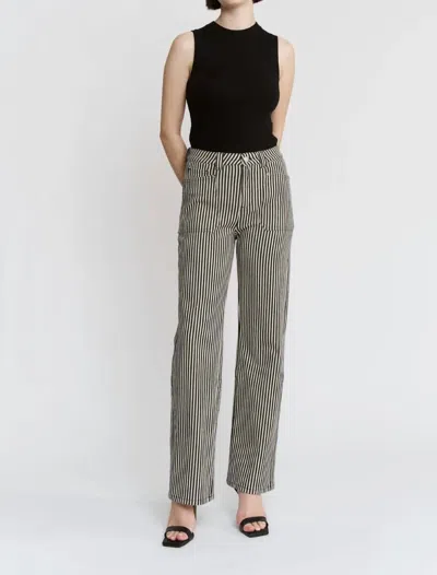 Mica Denim Loose Fit Straight Striped Jeans In Black & White In Multi