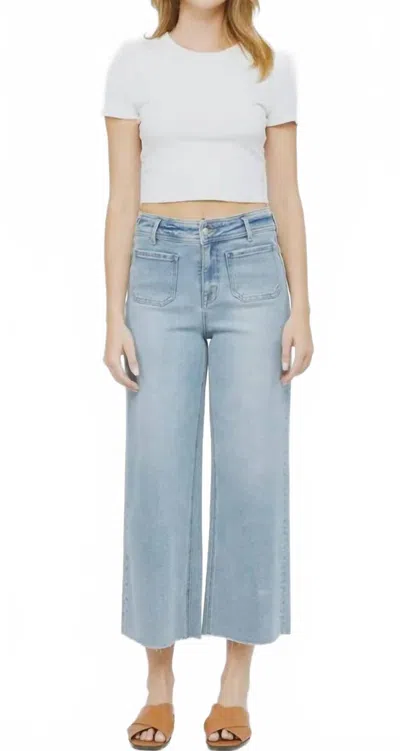Mica Denim Lucy Front Pocket Cropped Wide Leg Jeans In Light Blue