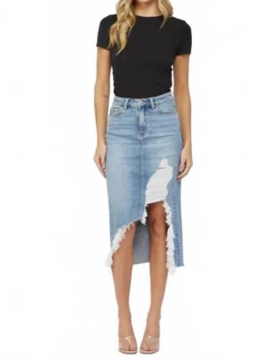 Mica Denim Madrid Distressed Midi Skirt In Medium Wash In Blue