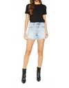 Mica Denim Mica High Rise Denim Shorts In Light Wash In Black