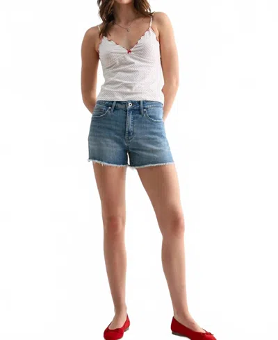 Mica Denim Mica High Rise Raw Hem Short In Medium Wash In Blue
