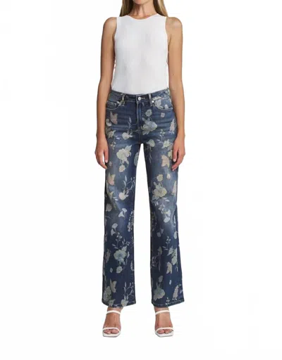 Mica Denim Midnight Bloom Wide Leg Jeans In Blue
