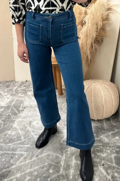 Mica Denim Patch Pocket Wide Jeans In Navy