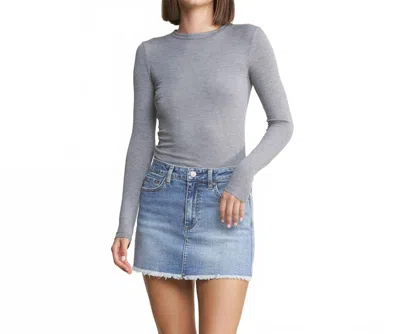 Mica Denim Raw Hem Denim Mini Skirt In Cyan-light Blue In Gray