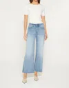 Mica Denim Tummy Tuck High Rise Wide Raw Hem Jeans In Ball Blue