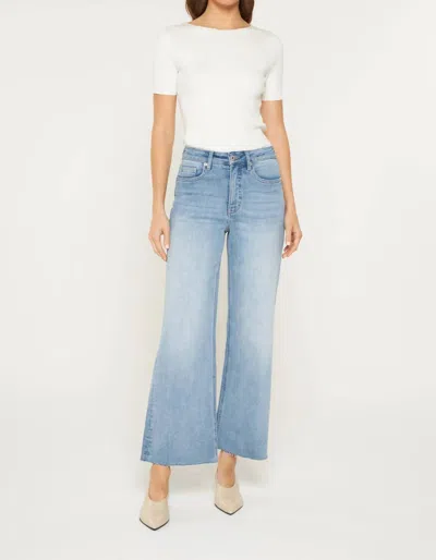 Mica Denim Tummy Tuck High Rise Wide Raw Hem Jeans In Ball Blue