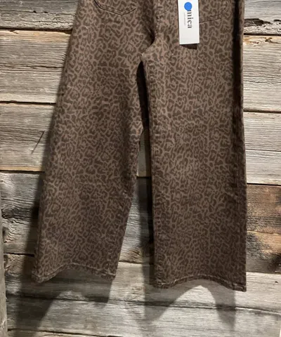 Mica Denim Women's Cropped High Waist Wide Leg Pants In Brown And Black Leopard In Multi
