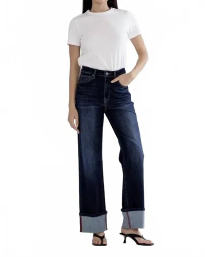 Mica Denim Women's High Rise Wide Leg With Cuffed Hem Jeans In Blue Whale