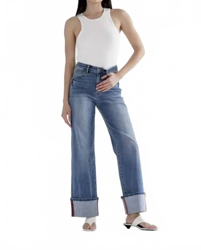 Mica Denim Women's High Rise Wide Leg With Cuffed Hem Jeans In Porto Blue