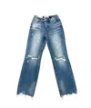 Mica Denim Women Norah High Rise Straight Leg Jeans In Medium Wash In Blue