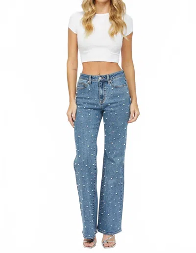 Mica Denim Women's Pearl Embellishment Pant In Party Blue