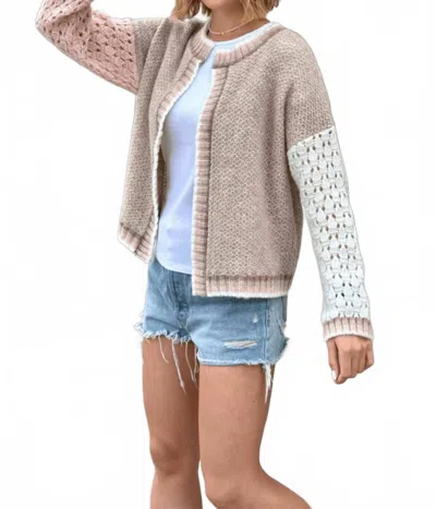 Mica Hand Knit Cardigan Top In Beige Powder In Brown