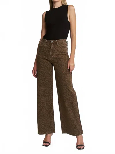 Mica Leopard Wide Leg Denim Jeans In Brown In Animal Print