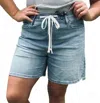 Mica Super High Relaxed Fit Elastic Waist Denim Shorts In Medium Wash In Multi