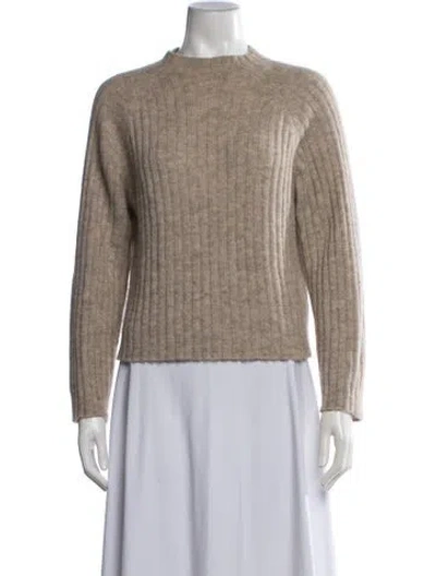 Pre-owned Micaela Greg Baby Alpaca Mock Neck Sweater In Neutrals