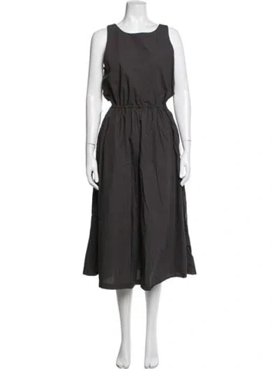 Pre-owned Micaela Greg Crew Neck Midi Length Dress In Grey