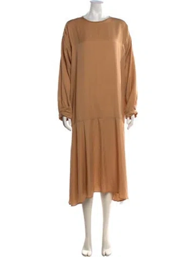 Pre-owned Micaela Greg Crew Neck Midi Length Dress In Neutrals