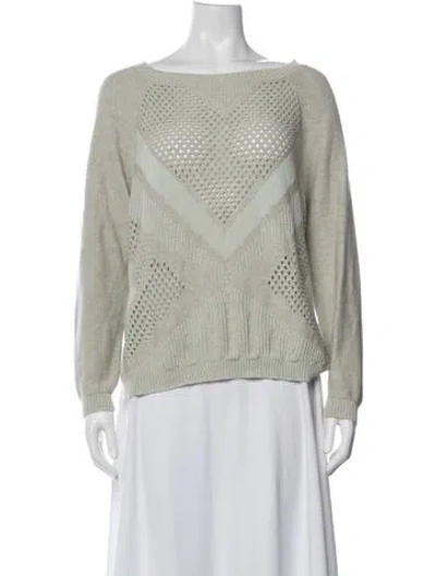 Pre-owned Micaela Greg Patterned Scoop Neck Top In Green