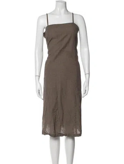Pre-owned Micaela Greg Plaid Print Midi Length Dress In Brown