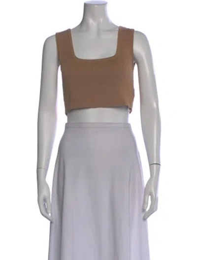 Pre-owned Micaela Greg Square Neckline Sleeveless Crop Top In Neutral