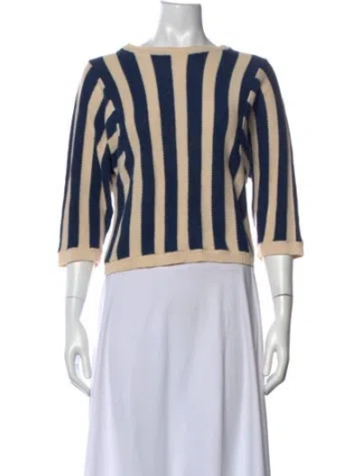 Pre-owned Micaela Greg Striped Crew Neck Top In Blue