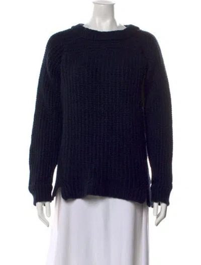 Pre-owned Micaela Greg Wool Crew Neck Sweater In Blue